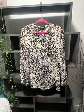 Love & Legend Beige and Black Leopard Print V-Neck Blouse
